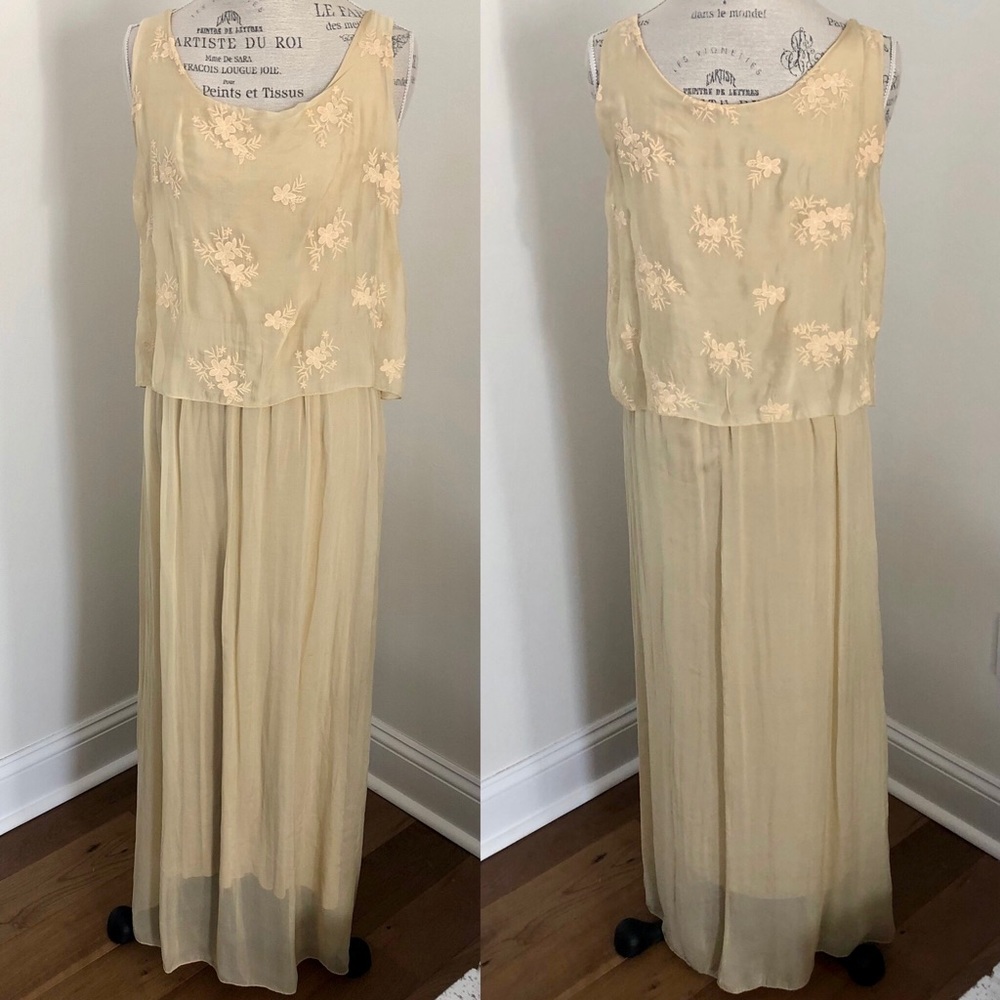 Sundance BACI (Italy) Silk Romantic Maxi Dress Floral Lace Golden Yellow small